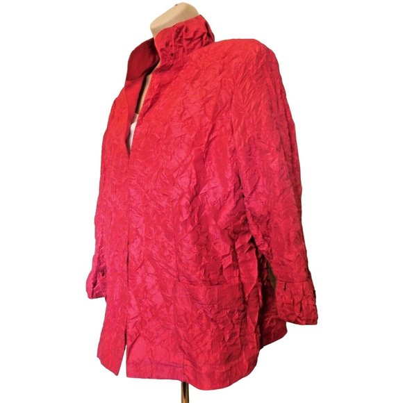 Chico's 2 Jacket 12 L Pink Fuchsia Crinkled Fabric 3/4 Sleeve Polyester Nylon - Picture 4 of 8